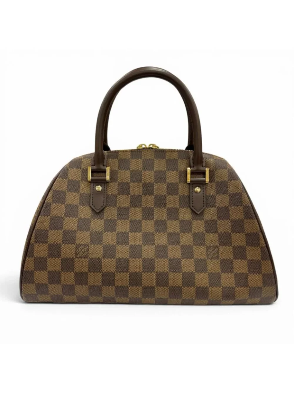 Louis Vuitton Riviera Damier Canvas Leather Handbag Brown Gold